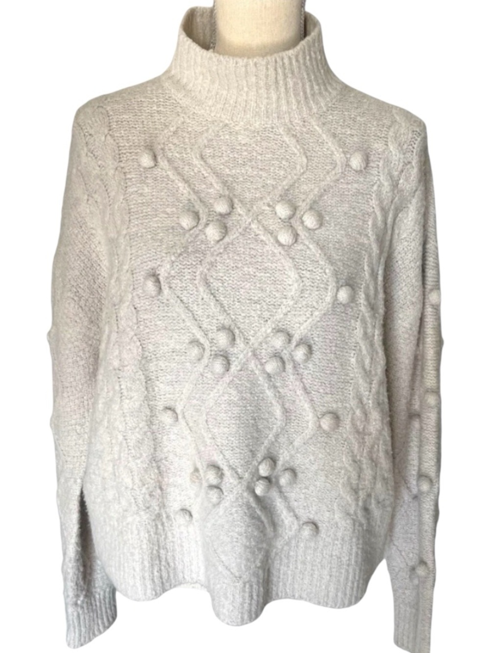 Femme by design Light Grey Mock Neck Cable Knit/Popcorn Sweater (L)